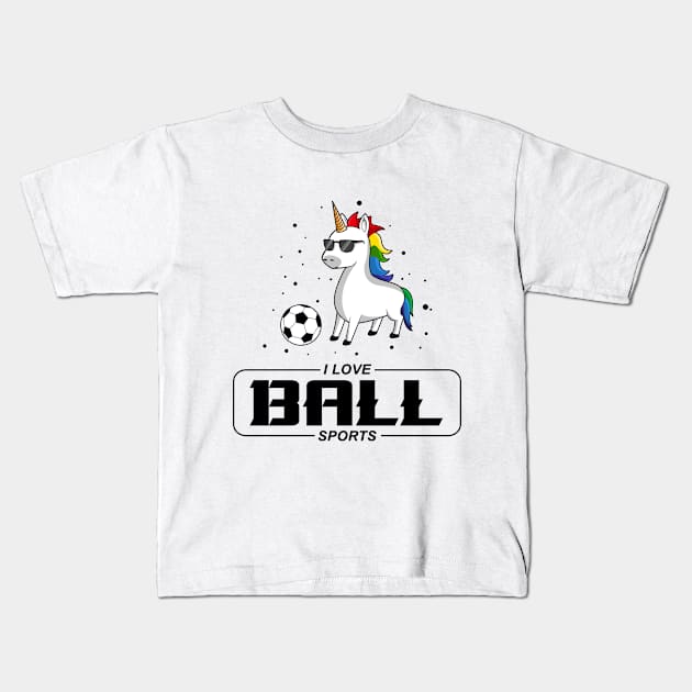 Unicorn with Sunglasses and Soccer ball Kids T-Shirt by Markus Schnabel